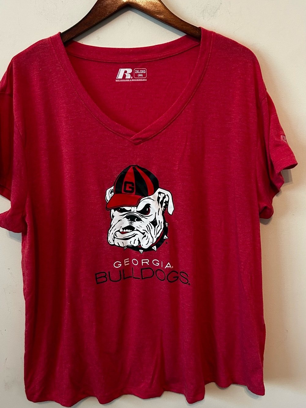 Georgia Bulldogs Women's Red Short Sleeve V Neck TShirt 2X (20) Russell Athletic